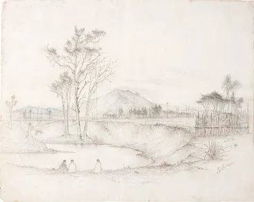 Image: Norman, Edmund, 1820-1875 :[Wairarapa (or Waikato) settlement? Kaiapoi Pa, Canterbury? 1840s or 1850s]