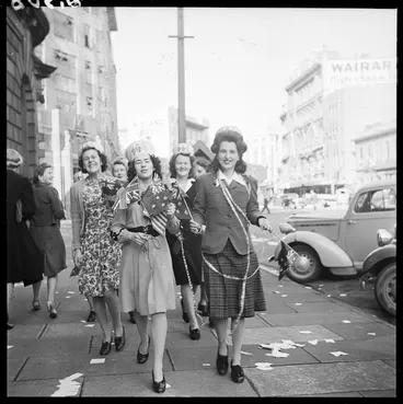 Image: Women celebrating Victory in Europe, Lambton Quay, Wellington