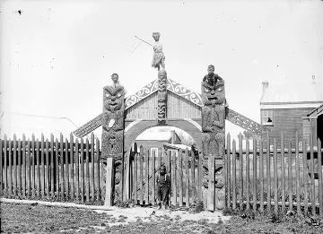 Gate at Papawai Marae : Glass negative