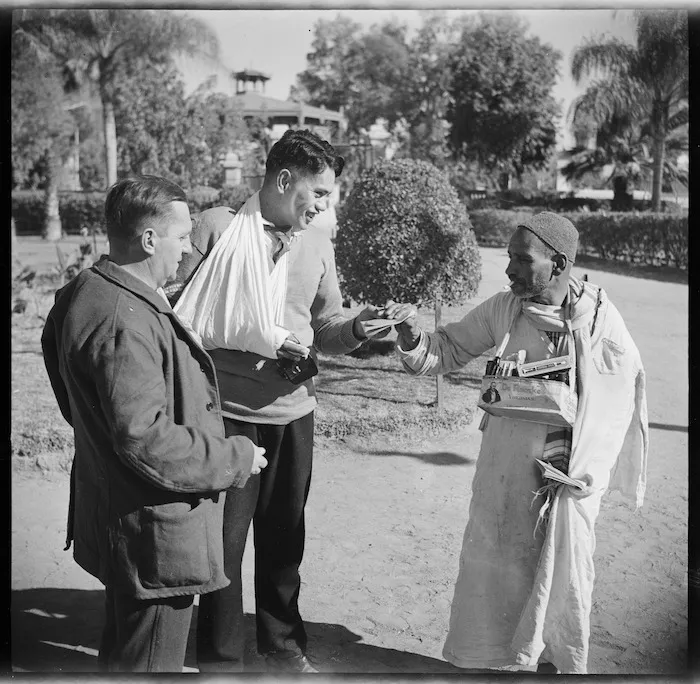 An Egyptian peddlar selling to New Zealand patients at the New Zealand General Hospital in Helwan, Egypt