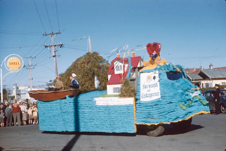 Borough of Takapuna float, Auckland Harbour Bridge opening day parade, 1959
