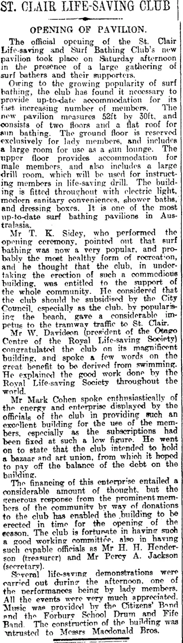 Image: ST. CLAIR LIFE-SAVING CLUB (Otago Daily Times 22-12-1914)