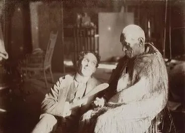 Image: [Goldie in His Studio with a Sitter Looking at a Patu 2 ...]