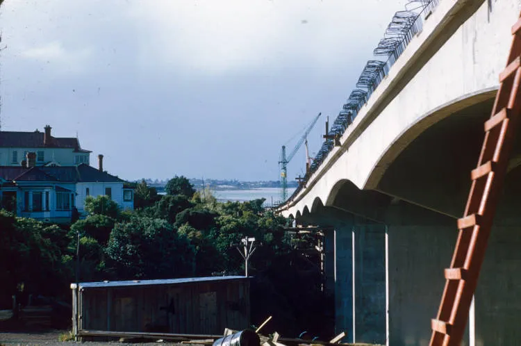Northern anchorage of the Auckland Harbour Bridge, Northcote Point, 1957