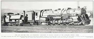 Image: The old and the new: an interesting comparison in railway engines at the Auckland station yards