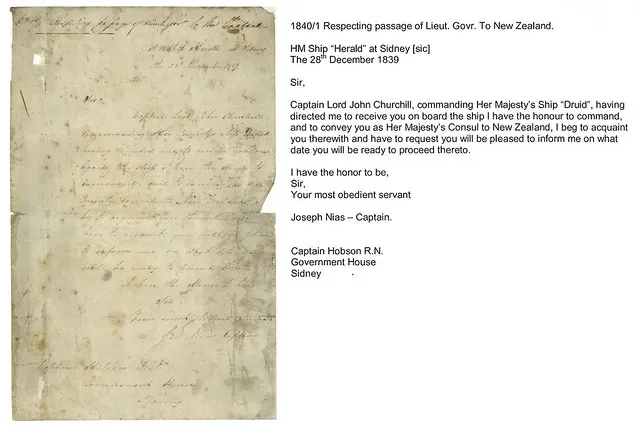 Captain Nias to William Hobson arranging travel to Aotearoa New Zealand, 1839