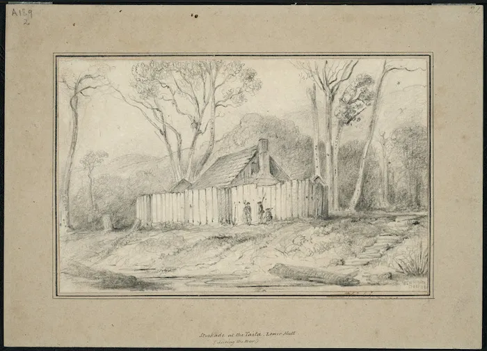 Swainson, William, 1789-1855 :Stockade at the Taita, Lower Hutt (during the war). 17 Oct 184[6]