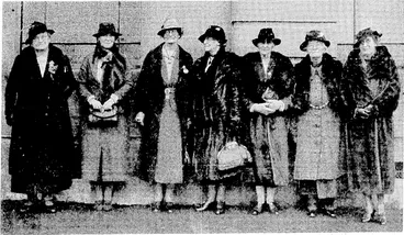 Image: The principal officers oj tlic Women's Division oj the New Zealand Fanners' Union, elected at llie conference in Wellington last week. From.left. Mrs. W.H. Ward (Lumsden),Mrs.H. A. Nutt (Canterbury), Mrs. A. Forsyth (Nelson), Dominion vice-presidents; Mrs. C.K. Wilson (Piopio), past president; Airs. J. F. Drake (Berwick), Dominion president; Mrs. J. C. Wickham (Wanganui), and Mrs. Noel Adams (Auckland), Dominionvice-presidents. ~ (Evening Post, 20 July 1937)