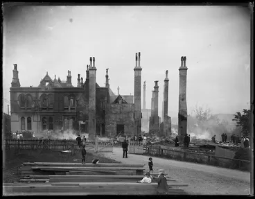 Image: Fire damaged Parliament Buildings, Wellington