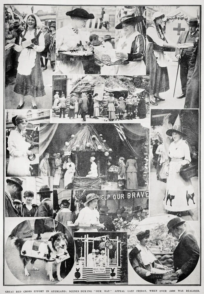 Great Red Cross effort in Auckland: scenes during Our Day appeal last Friday, when over Â£6000 was realised