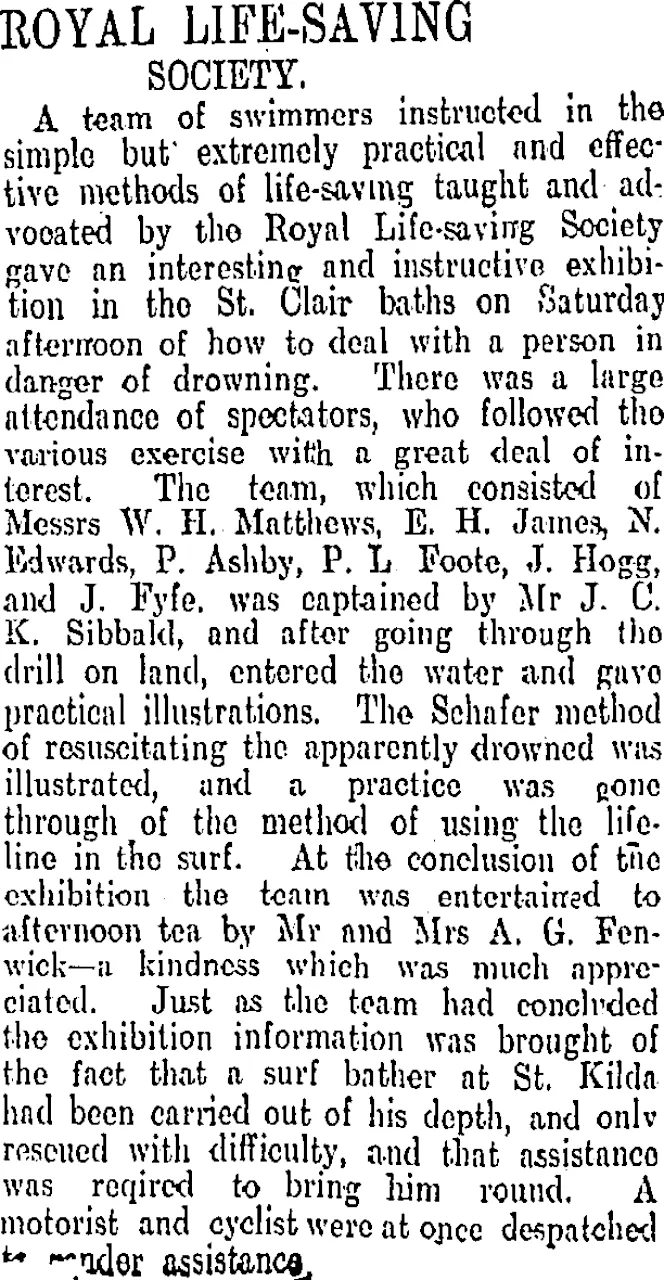 ROYAL LIFE-SAVING SOCIETY. (Otago Daily Times 6-2-1911)