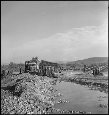 Image: Two Bailey bridges over the Sangro River in Italy, World War II - Photograph taken by George Kaye