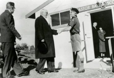 Image: Sir John Allum opens Scout den.