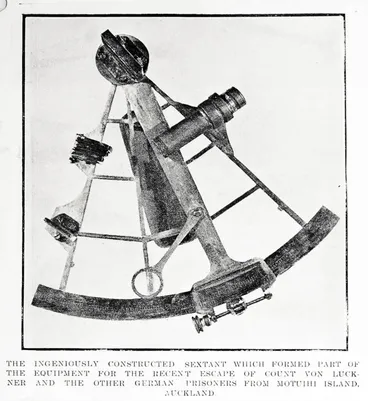 Image: The ingeniously constructed sextant which formed part of the equipment for the recent escape of Count von Luckner and the other German prisoners from Motuihe Island, Auckland