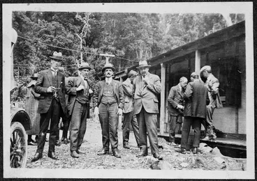 Image: Group in Wainuiomata at the opening of a tunnel housing the Wainuiomata-Orongorongo water pipe