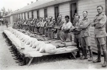 Soldiers awaiting an inspection : Photograph