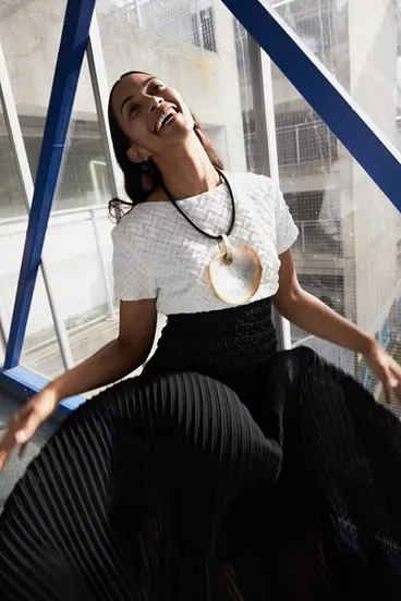 Image: Woven texture top pleated skirt