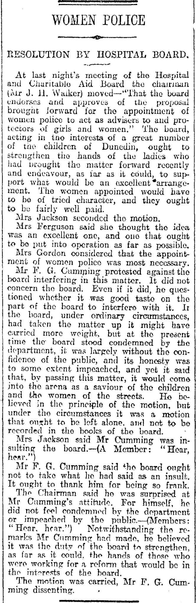 WOMEN POLICE (Otago Daily Times 15-12-1916)