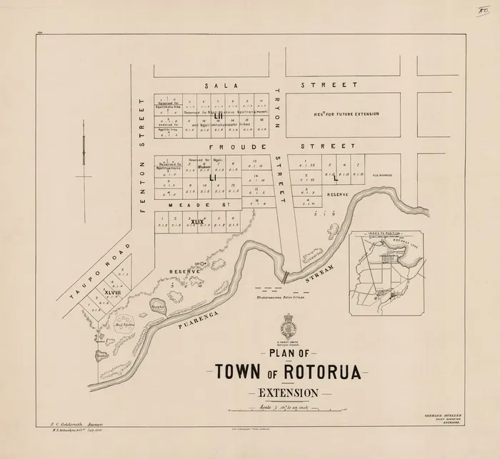 Plan of town of Rotorua, extension / E. C. Goldsmith , surveyor ; W. E. Ballantyne, drftm.