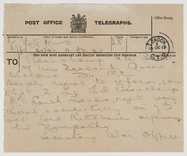 Image: Telegram of condolence to Harold and Annie Beauchamp