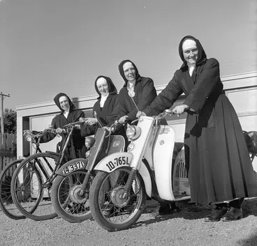 Image: Little Sisters of the Assumption with scooters and bicycles