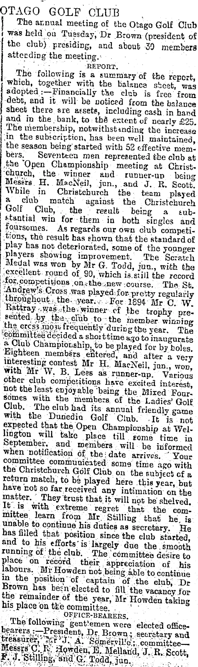 OTAGO GOLF CLUB. (Otago Daily Times 6-6-1895)