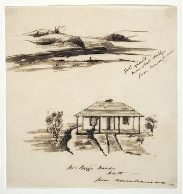 Image: Pearse, John, 1808-1882 :Ground opened near Hutt bridge from remembrance. Mr Biggs house, Hutt, from remembrance. [1855 or 1856]