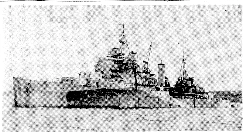 The Neio Zealand cruiser Gambia, which is ivith the British Pacific Fleet under Admiral Sir Bruce Fraser, and which will be present when the official surrender of the Japanese takes place. (Evening Post, 21 August 1945)
