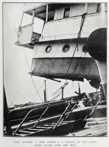 Image: Torn asunder: a view showing a portion of the upper decks ripped from the Wiltshire's hull