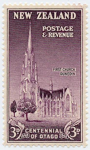 First Church, Dunedin, Otago centennial stamp Image: First Church, Dunedin, Otago centennial stamp