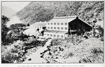 Image: The power house at Otira, Westland, constructed to supply current for the tunnel railway
