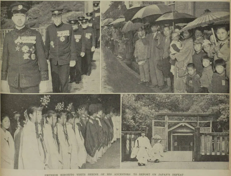 Emperor Hirohito visits shrine of his ancestors to report on Japan's defeat