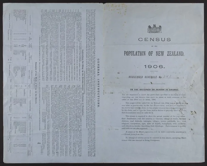 Census form 1906 and miscellaneous accounts of Seddon family