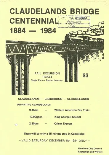 Image: Claudelands Bridge Centennial 1884-1984