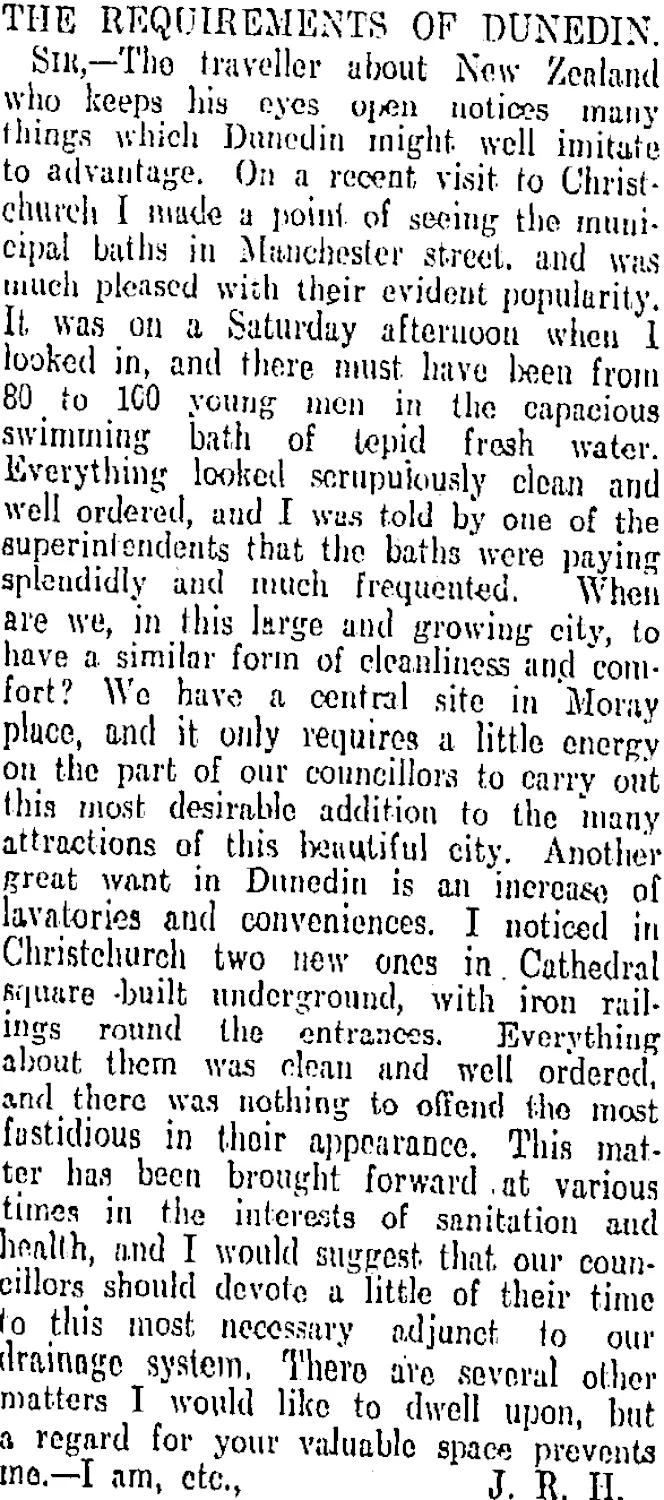 THE REQUIREMENTS OF DUNEDIN. (Otago Daily Times 3-4-1909)