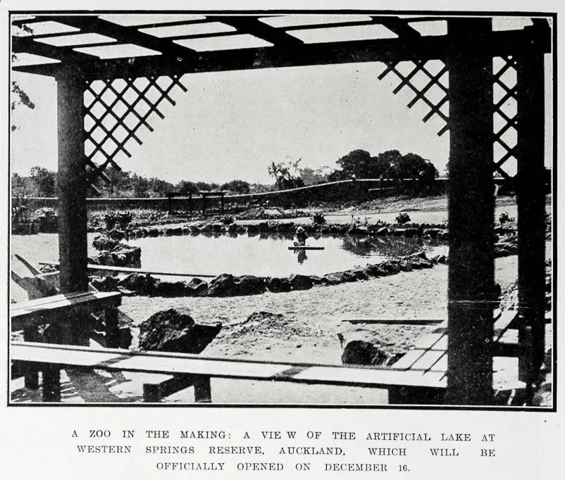 A zoo in the making: a view of the artificial lake at Western Springs Reserve, Auckland, which will be officially opened on December 16