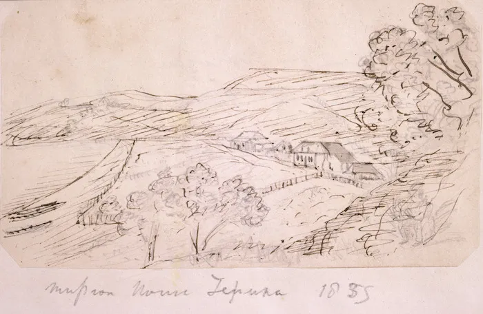 Taylor, Richard, 1805-1873 :Mission house, Tepuna. [1839 or 1841?]