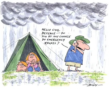 Image: Body, Guy Keverne, 1967-:'Hello Civil Defence - do you by any chance do emergency Xboxes?' 2 January 2012