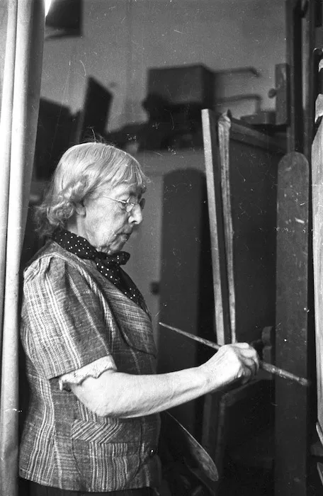 Frances Mary Hodgkins painting in her studio, Corfe Castle, Dorset
