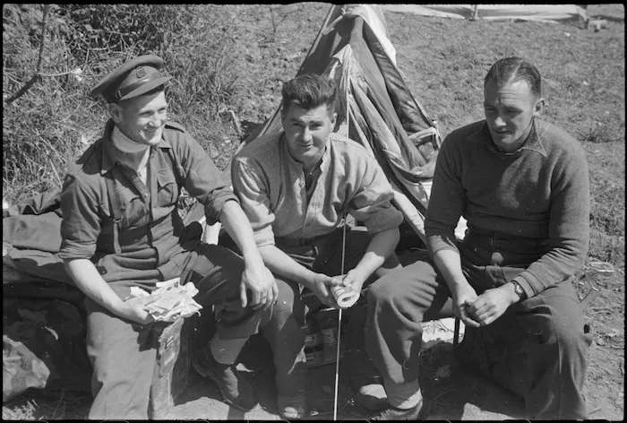 NZ Infantry personnel rest behind the line after heavy fighting on the Cassino Front, Italy, World War II - Photograph taken by George Kaye