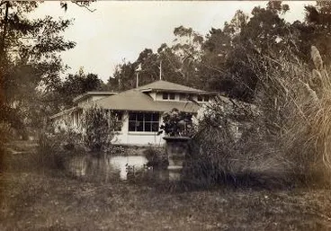 Tea kiosk and lake at Tauherenikau : photograph Image: Tea kiosk and lake at Tauherenikau : photograph