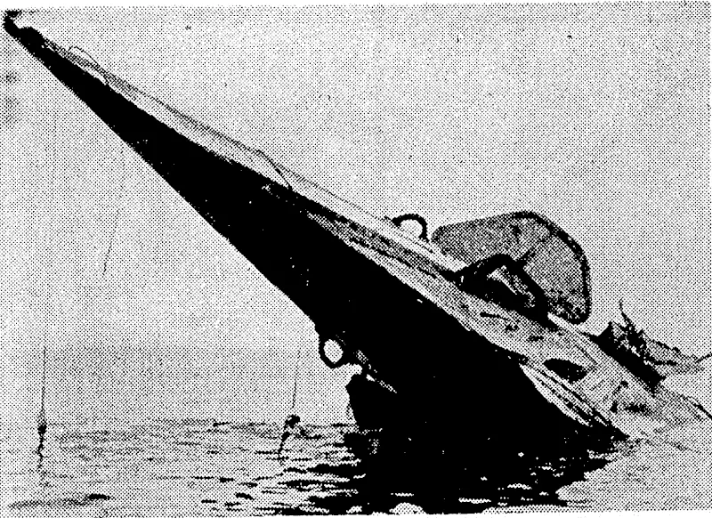 The remains of the Japanese submarine sunk by a New Zealand corvette off Guadalcanal Island. (Evening Post, 20 April 1943)