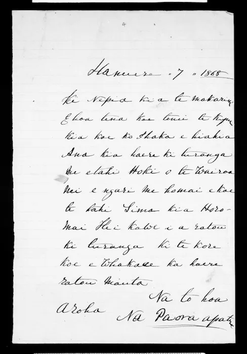 Letter from Paora Apatu to McLean