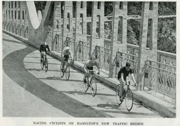 Image: Racing cyclists on Hamilton's new traffic bridge