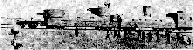 An armoured train used to protect Chinese troops and supplies from Japanese attacks. Steel walls and revolving gun turrets turn these trains into veritable forts on wheels. , (Evening Post, 27 May 1942)
