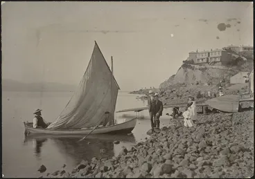 Image: Walter James Helyer in a sailing boat on Oriental Bay
