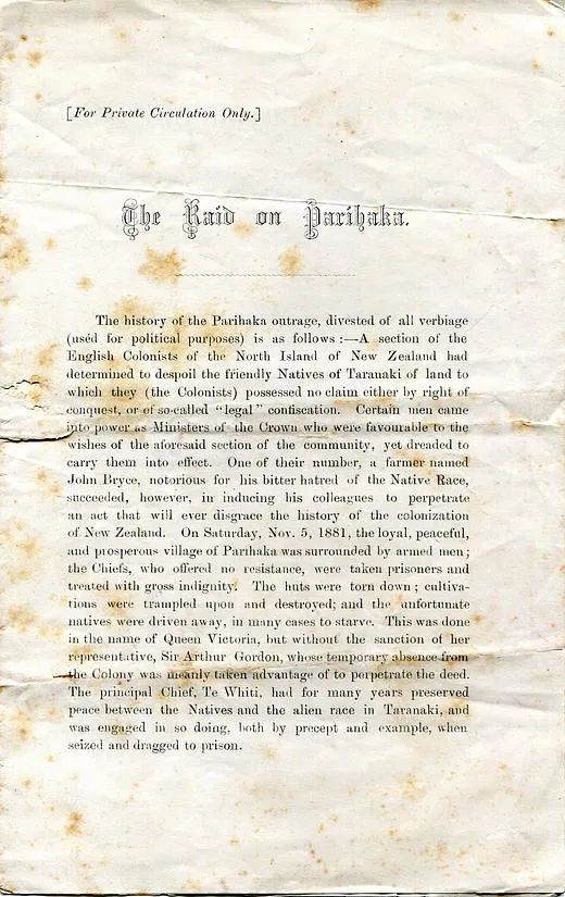 The Raid on Parihaka, (Page 1/3) by Samuel Croumbie-Brown, 6 Nov 1881