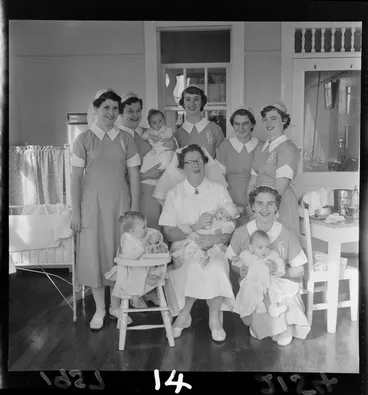 Image: The Royal New Zealand Plunket Society, Karitane Home, nurses and babies, [Island Bay, Wellington?]
