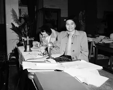 Image: Whina Cooper, president of the Māori Women's Welfare League, at its 1953 conference