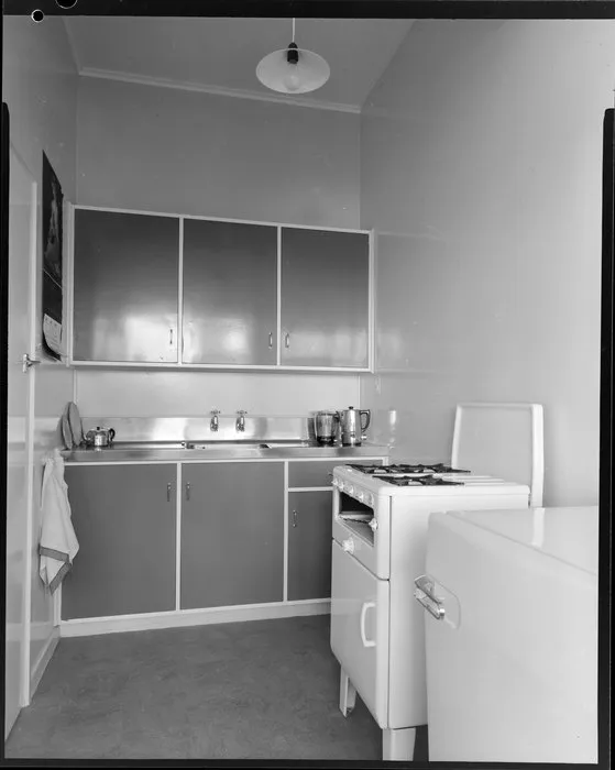 Kitchen interior, Clifton Terrace flats, Wellington